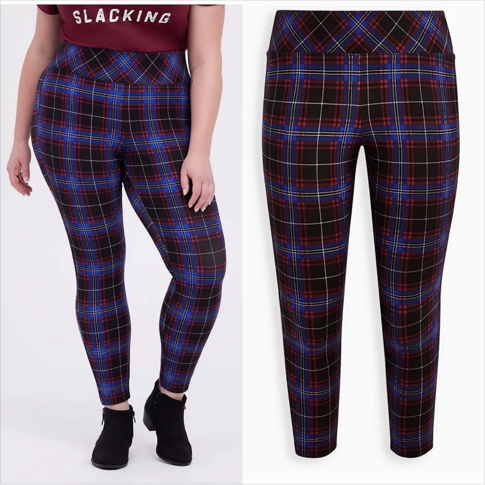 Torrid Studio Pixie Luxe Ponte Skinny Pant Blue Plaid